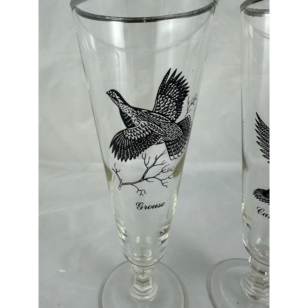 Federal Silver Rim Pilsner Glasses 12 oz Grouse Canada Goose Vtg 60s Sportsman